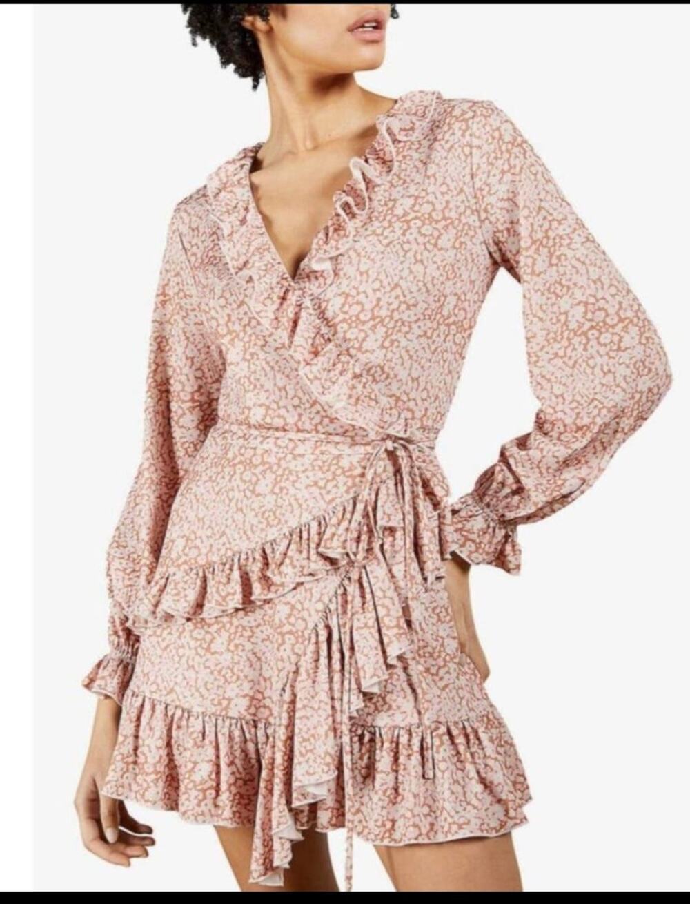 New Ted Baker Quiin pink floral ruffled long sleeved wrap dress size 6 Romantic